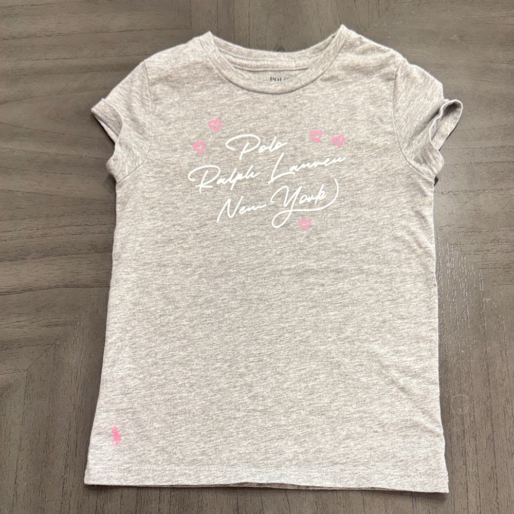 Polo by Ralph Lauren Grey Tee with Pink Heart Accents